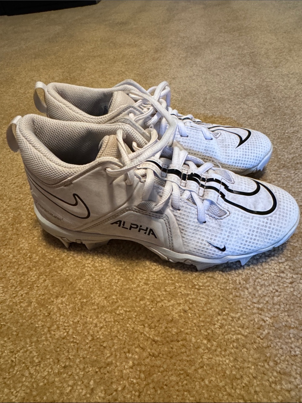 Nike White and Black Kids' Alpha Athletic Football Cleats 4Y